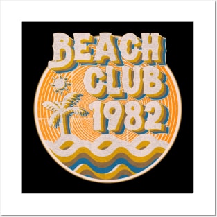 vintage retro beach club 70s 1982 with spirale orange Posters and Art